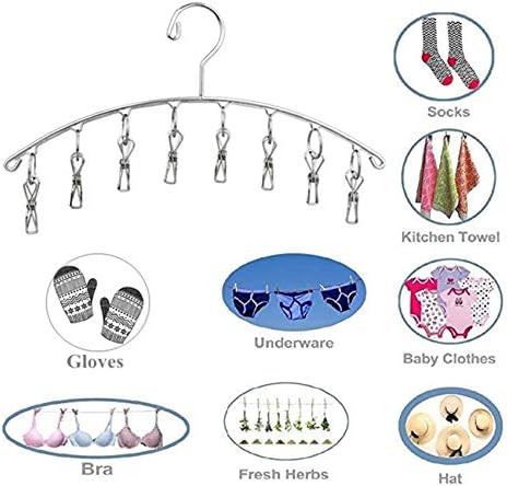 DurReus Reusable Stainless Steel Drying Rack Laundry Drip Hanger 8 Clips Closet Organizer for Hanging Lingerie,Underwear,Clothes Disapers,Mitten,Socks,Hats,Bras,Skirts,Scaf