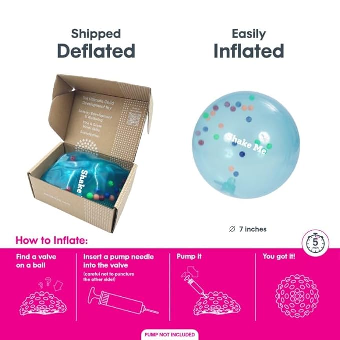 Edushape Rainbow Soft Sensory Ball for Baby and Toddlers - 7" Multi-Color Mini Noisemaker with Colorful Beads Inside - Fine Motor Skills Development