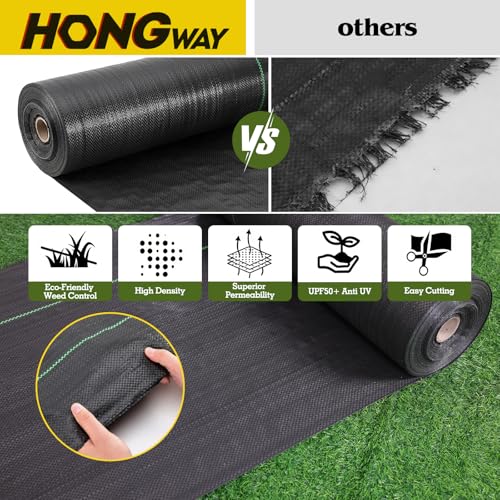 6FT x 300FT Weed Barrier Landscape Fabric Heavy Duty, Woven Geotextile Weed Blocker Fabric with 120 U-Shaped Securing Pegs, Weed Control Mats Ground Cover for Garden Beds, Commercial Driveway - size: 6FT x 300FT