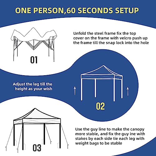 10x10 Pop Up Canopy Tent, Outdoor Instant Sun Shelter - White, Included 1 x Rolling Storage Wheeled Bag, 4 x Guylines, 8 x Stakes - color: Basic White