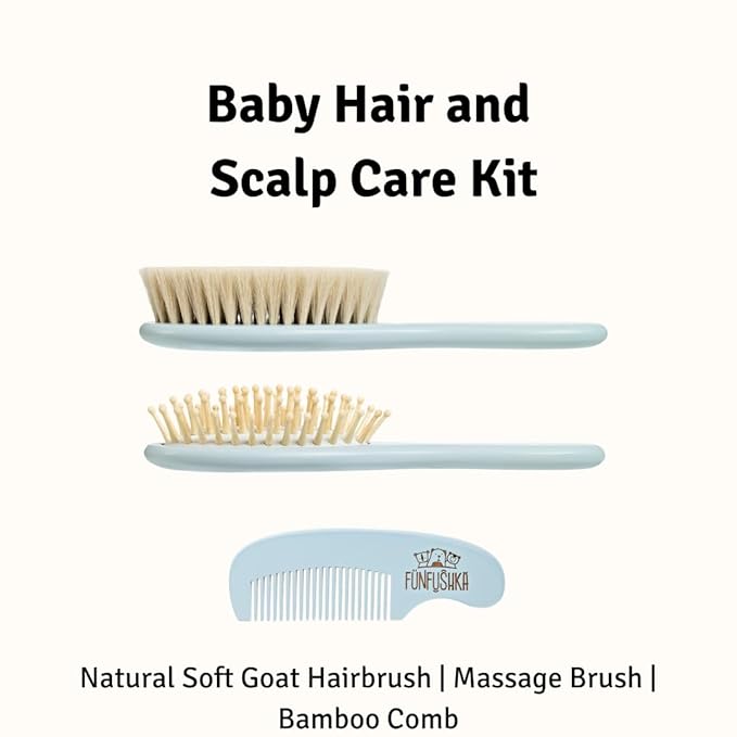 Baby Hair Brush Set for Newborns - Baby Brush and Comb Set - Ultra Soft Goat Hair Bristles, Perfect for Cradle Cap, Newborn Showers & Registries Gift, Comb Brush for Girls & Boys (Sky)