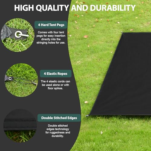 KRUI Tent Footprint, PU 2000 Waterproof Camping Tarp, Durable Tent Floor Saver for Hiking, Backpacking, Hammock, Beach and Picnic - size: 2 Person - 86“ x 59”