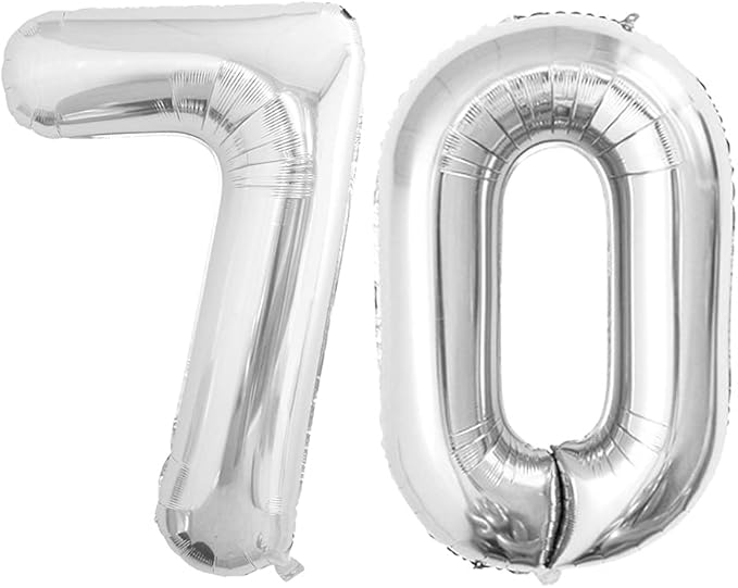 GOER Number 70 Balloons for 70th Birthday Party Decorations,42 Inch Jumbo Foil Helium Balloons for 70th Anniversary (Silver)