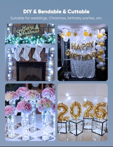 Minetom 20 Pack Fairy Lights Battery Operated String Lights 8 Modes, 7ft 20LED White Waterproof Silver Wire Twinkle Lights, Firefly Starry Moon Lights for Mason Jars DIY Christmas Wedding Party - color: White, size: 20 Pack