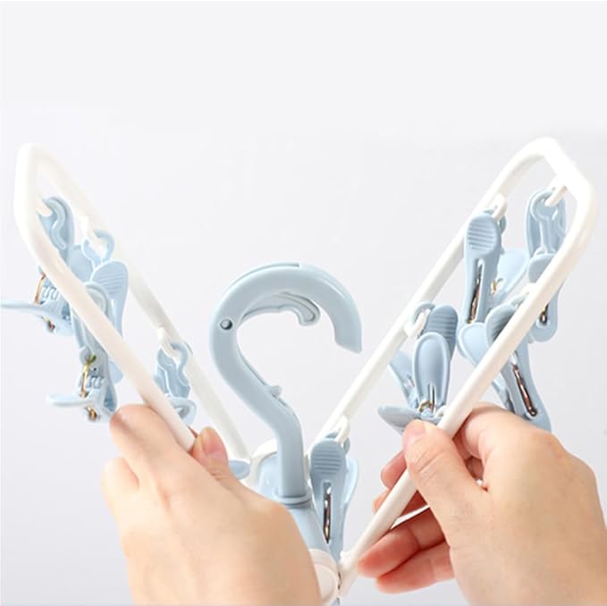 Clothes Drying Racks 2 Pack Small Folding Portable Underwear Hangers with Clips Socks 12 Clips 360° Rotatable Hook for Drying Towels Bras Baby Clothes Gloves Plast