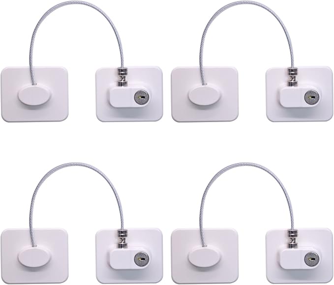 Fridge Lock (4 Pack),Refrigerator Lock with Keys,for Fridge, Cabinet Locks, Drawers, Dishwasher, Toilet and Child Safety Cabinet Locks, 3M Adhesive No Drilling (White 4pcs)
