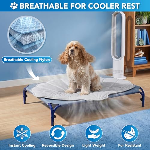PetAmi Dog Cooling Mat, Sea Shell Shape, Pet Pad with Cooling Nylon & Soft Fleece, Q-Max > 0.4 Reversible All Season Blanket for Dogs & Cats, Large 51x59 in, Light Grey - color: Light Grey, size: Large