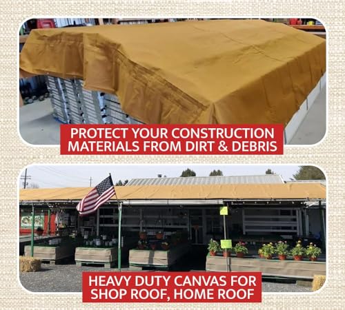 Mytee Products 6' x 8' Tan Canvas Tarp 12oz Heavy Duty Water Resistant - color: Tan (1 Pc), size: 6' x 8'