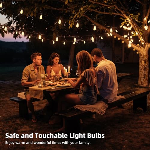 FOOMAN LED Outdoor String Lights, 100FT Outside Waterproof Patio Lights with 50+3 Shatterproof ST38 Edison Bulbs, 2700K Warm White Hanging Light, Dimmable Light for Back Yard Porch Party Gezebo - size: 100FT