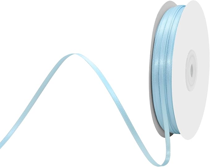 1/8 Inch X 100 Yards Lt Blue Satin Thin Ribbon Solid Color Double Faced Ribbons Perfect for Crafts Wedding Decor Bow Making Arts Sewing and More