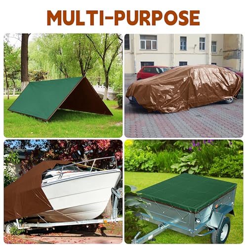 Tarp 8x16 ft 100% Waterproof 7mil Durable Grommets and Reinforced Edges,Uv Resistant,Green/Brown Tarp,Emergency Rain Shelter,Outdoor Cover and Camping Use -by MVPNET - size: 8x16