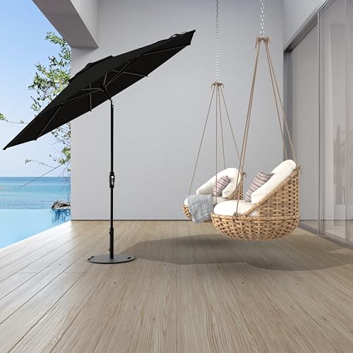 Midtown Umbrellas – The Swilt 8 Ft Patio Umbrellas with 360° Swivel & Tilt Mechanism, 8 Fiberglass Ribs & Terylast Polyester Fabric for Backyard, Deck, Pool & Cafes - Ebony Canopy, Black Pole - color: Terylast Ebony, size: 8 Feet