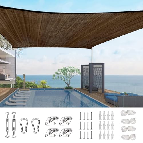 Quictent 12x16ft Rectangular Sun Shade Sail 185G HDPE Canopy 98% UV Block Outdoor Patio Garden Commercial Deck with Hardware Kit Brown - color: Brown, size: 12 x 16 ft, style: Rectangle