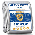 Kesfitt 12 Mil Heavy Duty Waterproof Tarp with Metal Grommets, 10x12 ft, Silver & Blue Reversible Poly Tarp for Outdoor Protection, Yard, Worksite, Pools, Vehicles, Equipment Coverage - size: 10x12 ft