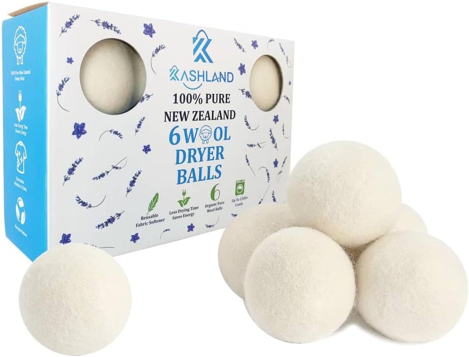 Organic Wool Dryer Balls: Eco-Friendly & Chemical-Free | Our Anti-Entanglement Reusable Balls Eliminate Wrinkle Static | 6-Pack XL Dryer Balls for Laundry is Made with New Zealand Wool (MER-White)
