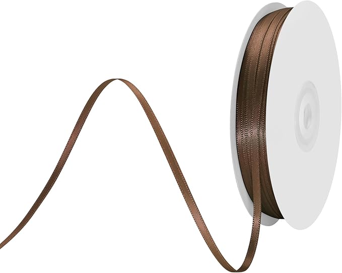 1/8 Inch X 100 Yards Brown Satin Thin Ribbon Solid Color Double Faced Ribbons Perfect for Crafts Wedding Decor Bow Making Arts Sewing and More