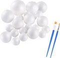hesmartly 60 Pack Craft Foam Balls,White Polystyrene Smooth Round Balls, 6 Sizes Foam Balls and 2 Pieces Painting Brushes for DIY Projects Arts and Crafts Supplies