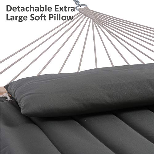 SUNCREAT Hammocks Double Hammock with Adjustable Wooden Stand Included, Outdoor Hammocks for Outside, 475 lbs Capacity, Dark Gray - color: Dark Gray With Adjustable Stand