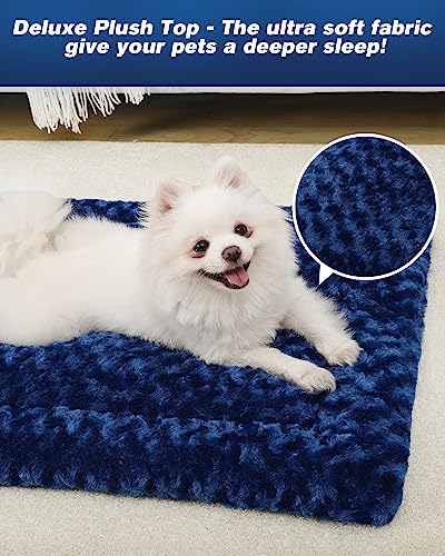 Washable Dog Bed Mat Reversible Dog Crate Pad Soft Fluffy Pet Kennel Beds Dog Sleeping Mattress for Large Jumbo Medium Small Dogs, 41 x 27 Inch, Blue - color: Blue, size: 41.00" x 27.00" x 1.50"