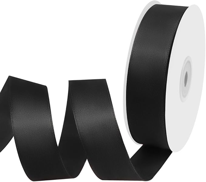 1" Width x 50 Yards Satin Fabric Ribbon, Black Ribbon Perfect for DIY Bows, Swags, Gift Wrapping, Craft, Flower Bouquet，Christmas and Halloween Party Decoration