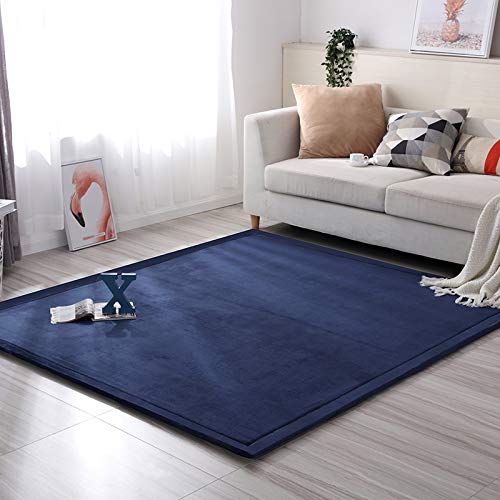 Loartee Coral Velvet Crawling Rug (6'8"x7'9", Dark Blue) for Toddler Children Play Area Rug Yoga Mat Exercise Pad