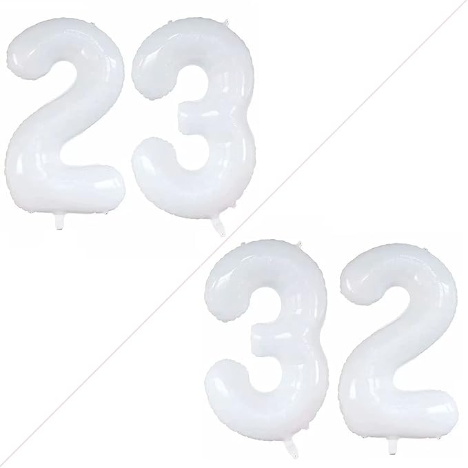 GOER Number 23 Balloons for 23rd Birthday Party Decorations,42 Inch Jumbo Foil Helium 32 Balloons for 32nd Birthday Party Decoration (White)