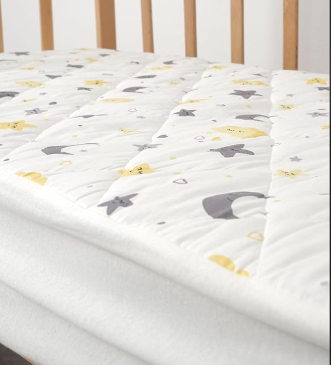 Waterproof Crib Mattress Protector Sheets,%100 Cotton Fabric, Absorbent Crib/Toddler Mattress Protector, Quilted, Certified, Noiseless Machine Wash, Moon&Star Pattern 52"x28" (Small Single, 2, Pack)
