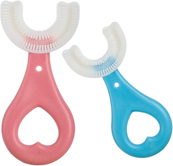 2 Pcs U-Shaped Kids Toothbrush, Premium Soft Manual Training Toothbrush for Kids 2-6 Years Old. (Blue+Pink)