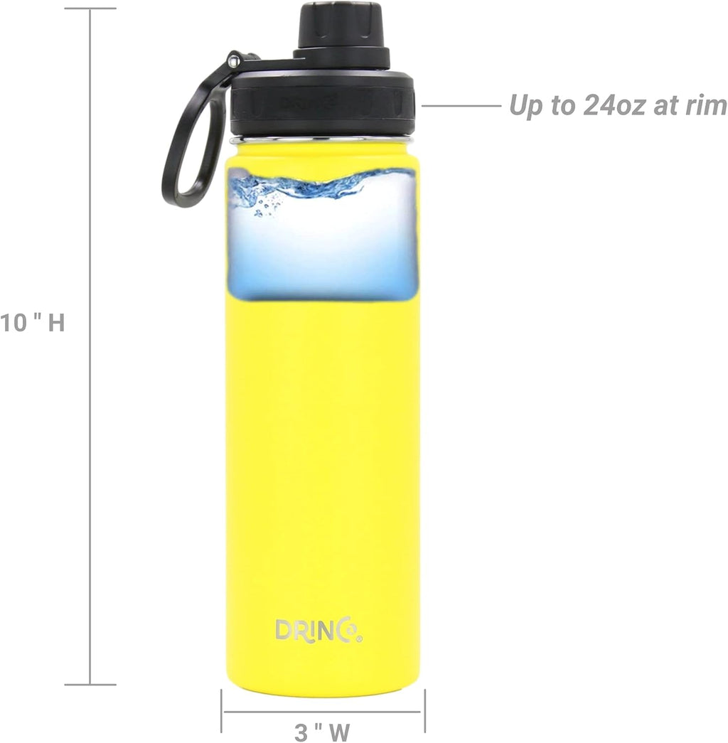 DRINCO Stainless Steel Water Bottle Spout Lid Vacuum Insulated Double Wall Water Bottle Wide Mouth (40oz 32oz 22oz 18oz 14oz) Leak Proof Keeps Cold or Hot (22 oz, 22oz Illuminating Yellow)