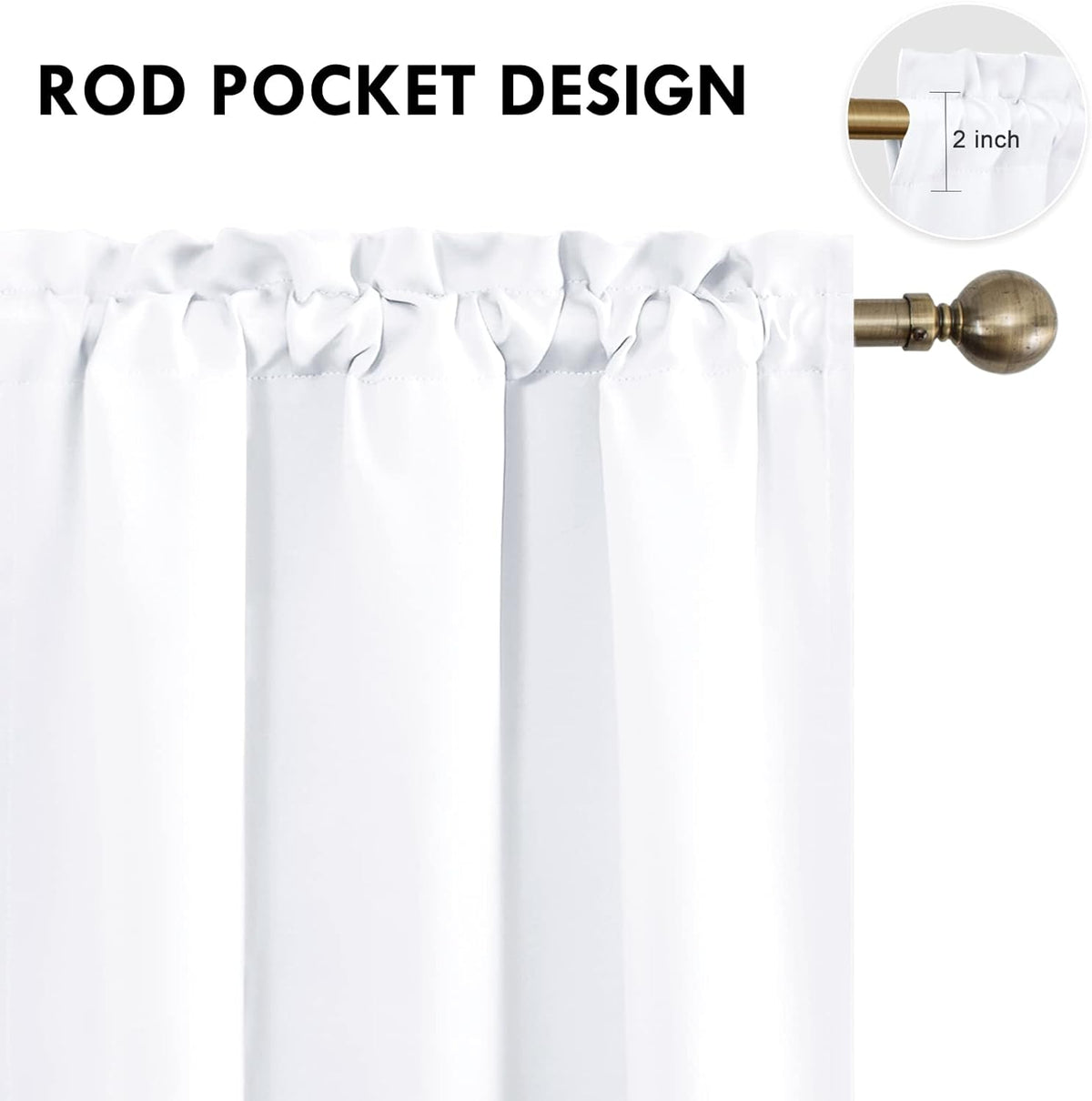 DWCN White Curtains for Living Room Thermal Insulated, 50% Light Blocking Curtains for Bedroom, Dining Room Window, W 38x L 63 Inch, Set of 2 Rod Pocket Curtain Panels