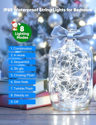 Minetom 20 Pack Fairy Lights Battery Operated String Lights 8 Modes, 7ft 20LED White Waterproof Silver Wire Twinkle Lights, Firefly Starry Moon Lights for Mason Jars DIY Christmas Wedding Party - color: White, size: 20 Pack