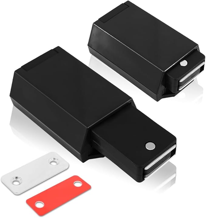 Heavy Duty Push to Open Door Latch, 2 Pack Black Magnetic Push Latches, Hidden Push Touch Latch Hardware for Push to Open Cabinet, Magnetic Door Catch for Cabinet Drawer Wardrobe Kitchen Door