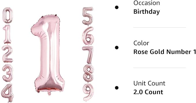 GOER Rose Gold Foil Balloons Number 1,Huge Number Balloons for 1st 11st Birthday Party Supplies Anniversary Decorations(3 pcs,42 inch,32 inc,16inch)