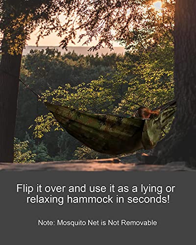 Fotgear Camping Hammock with Mosquito Net - Ultra Lightweight Durable Double/Single Travel Hammock 210T Parachute Nylon with Tree Straps 660lbs Capacity for Garden Camping Backpacking, Camo