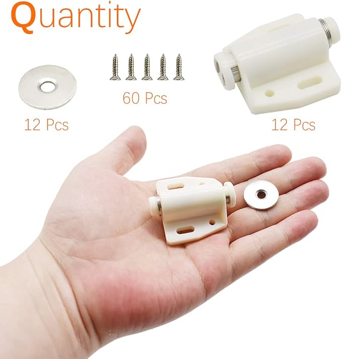 12Pack Magnetic Touch Push to Open Door Latch for Heavy Duty Door Push Release Latch Kitchen Drawer Push Catch Pop Out Latch Kitchen Closet Door Closing (White)