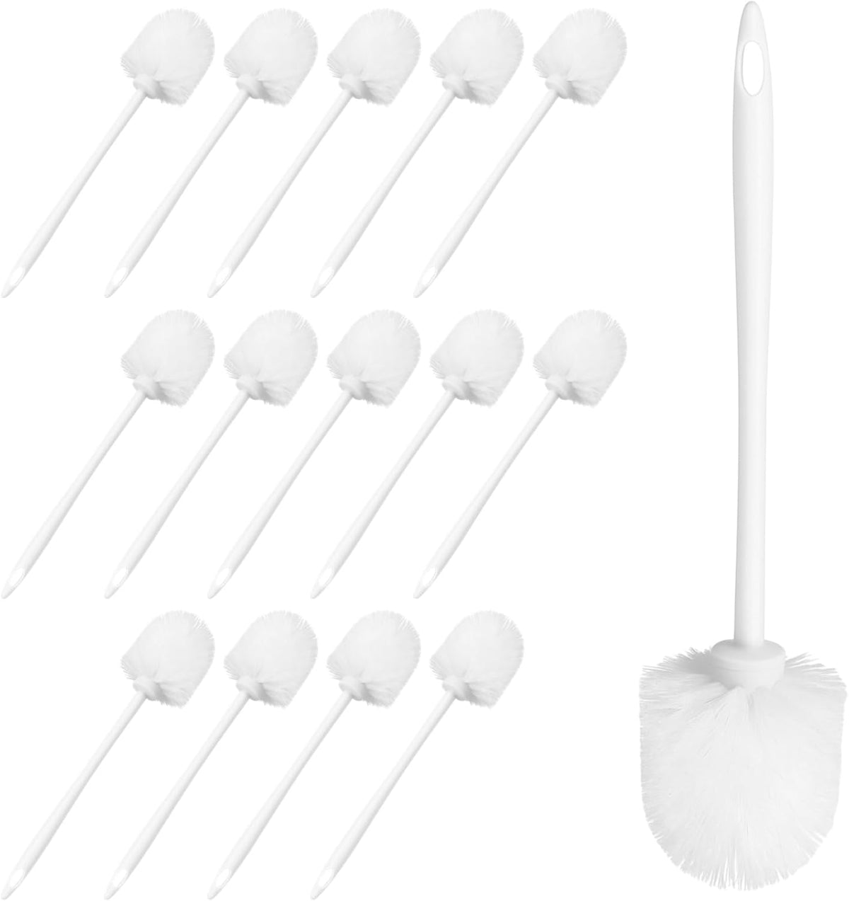 Homaisson Toilet Brush Set 15 Pack, Long Handle Plastic Toilet Cleaning Brushes with Storage Base, White Bristle Head, Quality PP Material, Deep Clean for Bathroom Corners