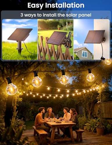 Brightever 50FT Solar String Lights Outdoor with Remote, 18+1 LED Shatterproof G40 Bulbs, 3 Lighting Modes & Timable, Waterproof Dimmable Solar Power Patio Lights for Camping, Backyard, Party - size: 50ft