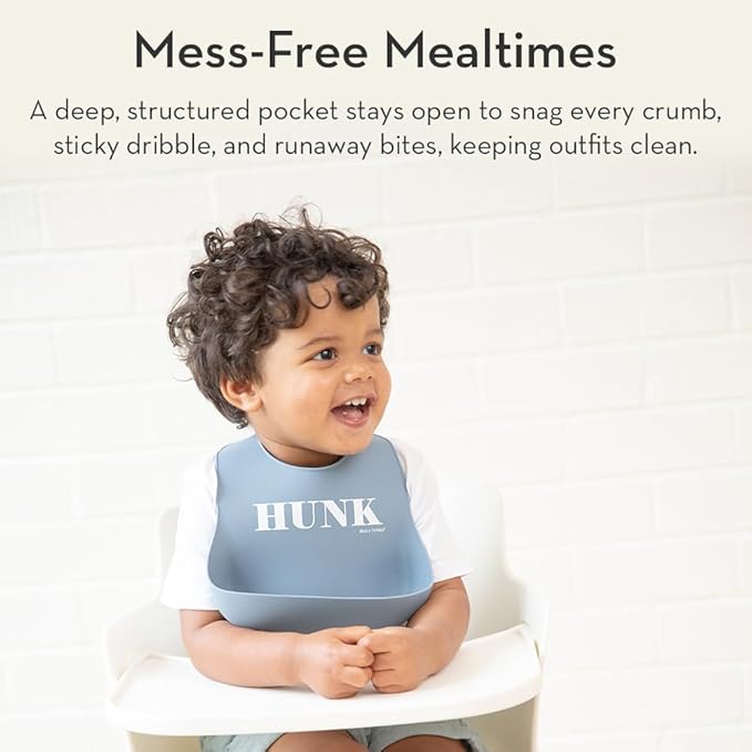 Baby Bib for Eating by Bella Tunno, Set of 2 Waterproof Silicone Bibs with Large Food Catcher, Adjustable Fit for Babies 4-12 months & Toddlers 1-3 Years, Boys & Girls, Food Critic & First Bite
