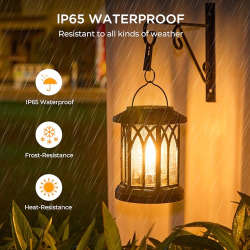 WdtPro 4 Pack Solar Lantern Outdoor Lights, Upgraded Bright Solar Lanterns Outdoor Waterproof, Hanging Solar Powered Lantern Over 12Hrs Lights for Outside Garden Yard Patio Tree Path Decor - size: 4 Pack, style: Classic Black