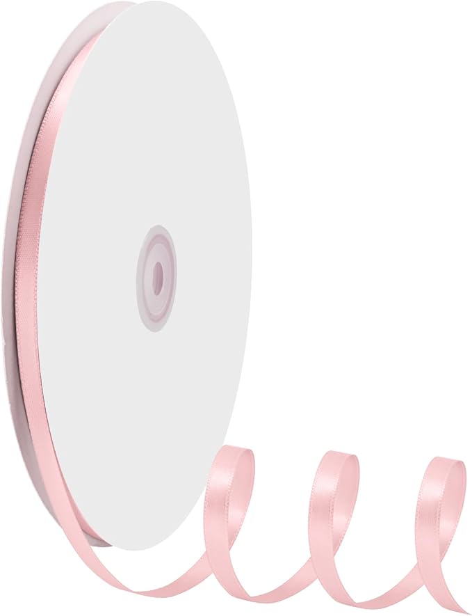 1/4" X 100 Yards Lt Pink Satin Thin Ribbon Solid Color Double Faced Ribbons Perfect for Crafts Wedding Decor Bow Making Arts Sewing and More