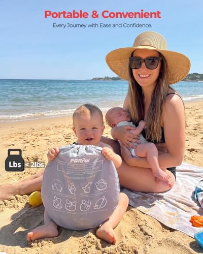 Poray Portable Baby Beach Tent with UPF 50+ Sun Shelter,Mosquito Net and Sunshade, Ideal Pop Up Kids Travel Tent with Carry Bag & 2 Stakes,Outdoor Indoor Play and Sun Protection - style: Large Deluxe Gray & Mat