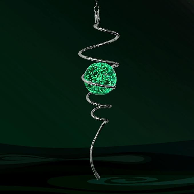 Glow in The Dark Wind Spinner Tail Gazing Ball Spiral Decorative Spiral Tail Wind Spinner Stabilizer Sun Catcher,Indoor Outdoor Hanging Art Garden Decoration Wind Sculpture Stabilizer-13in