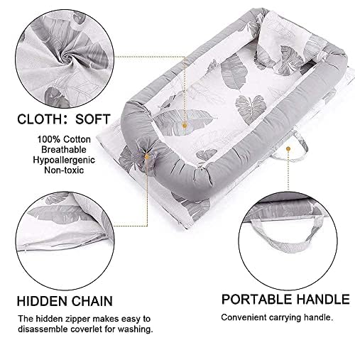 Lounger for Newborn, Newborn Lounger for 0-24 Months, Breathable & Portable Infant Nest - Soft Infant Floor Seat Cover for Travel (Leaves)
