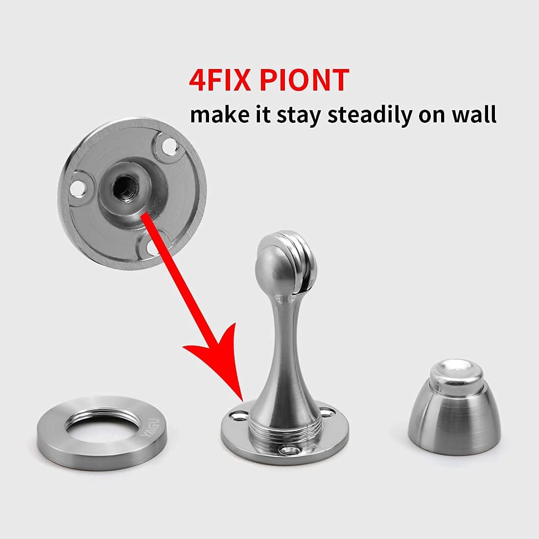 YAGU Silver Door Stopper 4 Pack Magnetic Door Stops Zinc Alloy Brushed Nickel Door Catch Door Holder Wall Floor Mounted Metal Soft-Catch
