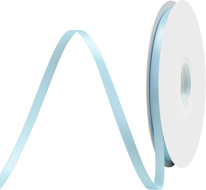 Lt.Blue Satin Ribbon 1/4" X 50 Yards Solid Color Double Faced Ribbons Perfect for Crafts Wedding Decor Bow Making Arts Sewing and More