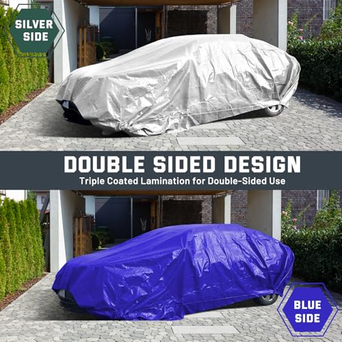 Kesfitt 12 Mil Heavy Duty Waterproof Tarp with Metal Grommets, 10x20 ft, Silver & Blue Reversible Poly Tarp for Outdoor Protection, Yard, Worksite, Pools, Vehicles, Equipment Coverage - size: 10x20 ft