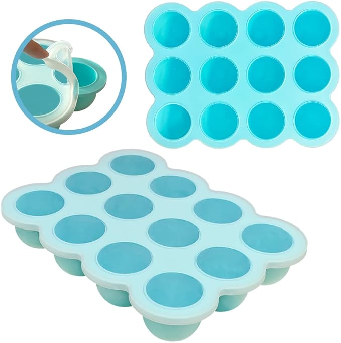12x1.5oz Baby Food Freezer Tray with Clip Lid Light Green | Food Grade Silicone Storage Containers for Purees & Vegetables