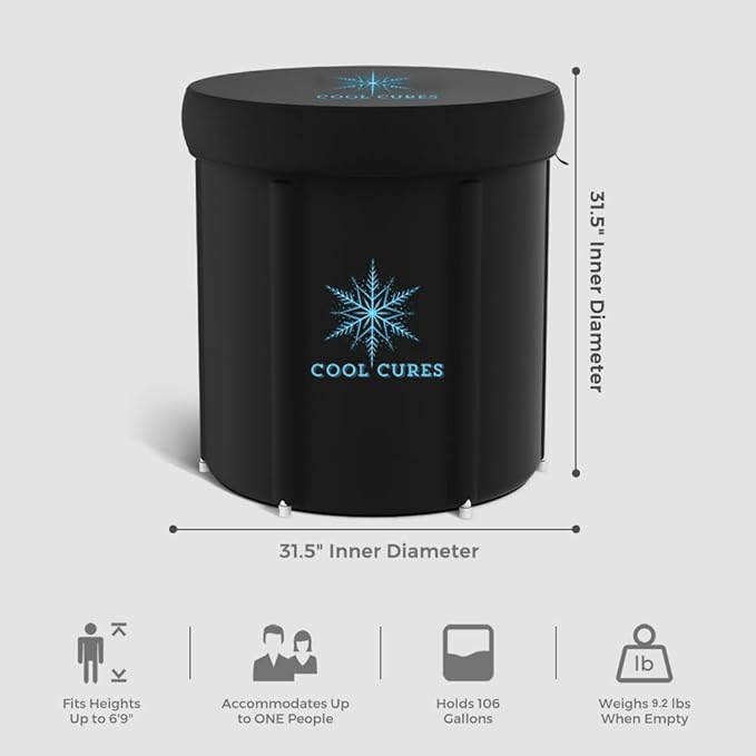 Portable XL Ice Bath Tub - 105 Gal Ice Plunge Tub for Athletes, Recovery & Hot/Cold Therapy - Easy Setup Cold Plunge with Lid & 5-Layer Insulation - Fast Drainage Inflatable Ice Bath