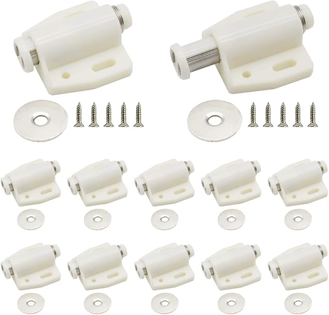 12Pack Magnetic Touch Push to Open Door Latch for Heavy Duty Door Push Release Latch Kitchen Drawer Push Catch Pop Out Latch Kitchen Closet Door Closing (White)