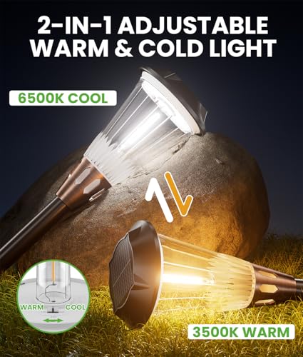 BITPOTT Solar Pathway Lights Outdoor, 8 Pack Bright 2-in-1 Warm&Cold Solar Lights Outdoor, IP65 Waterproof Garden Lights Solar Powered Walkway Lighting Outside for Yard Driveway Path Patio Landscape - size: 8 Pack